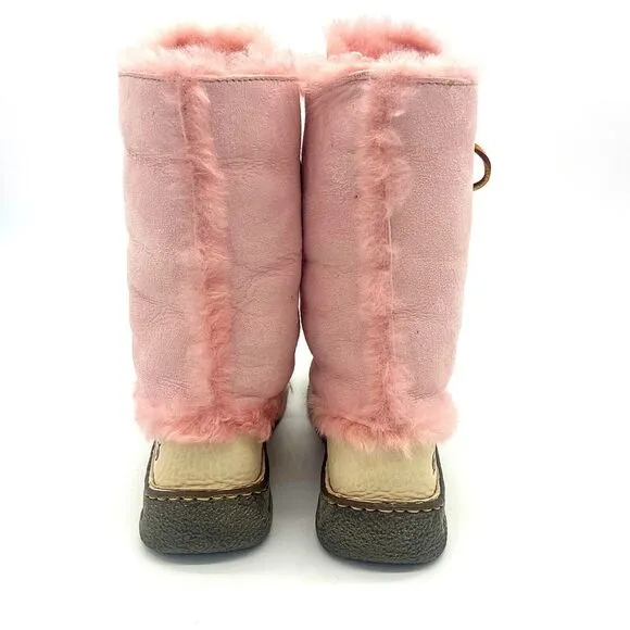 Born NOME Suede Shearling Boots Sheep Skin Cream/Pink Women US 7 Snow Square Toe
