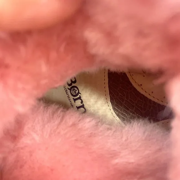 Born NOME Suede Shearling Boots Sheep Skin Cream/Pink Women US 7 Snow Square Toe