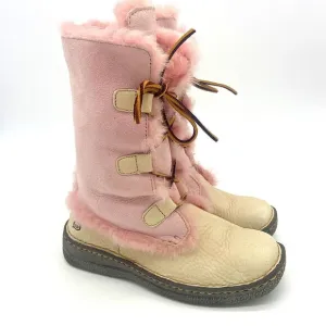 Born NOME Suede Shearling Boots Sheep Skin Cream/Pink Women US 7 Snow Square Toe