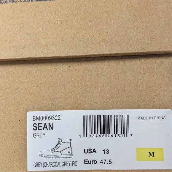 Born Sean Lace-Up Boots, Grey Leather, Men's 13 M