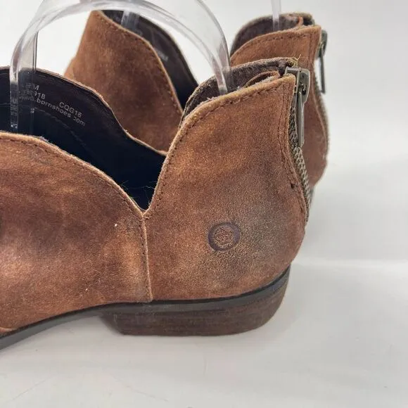 Born Womens Ankle Boots Suede Leather Back Zip Low Cut Brown Size 8.5 D89918