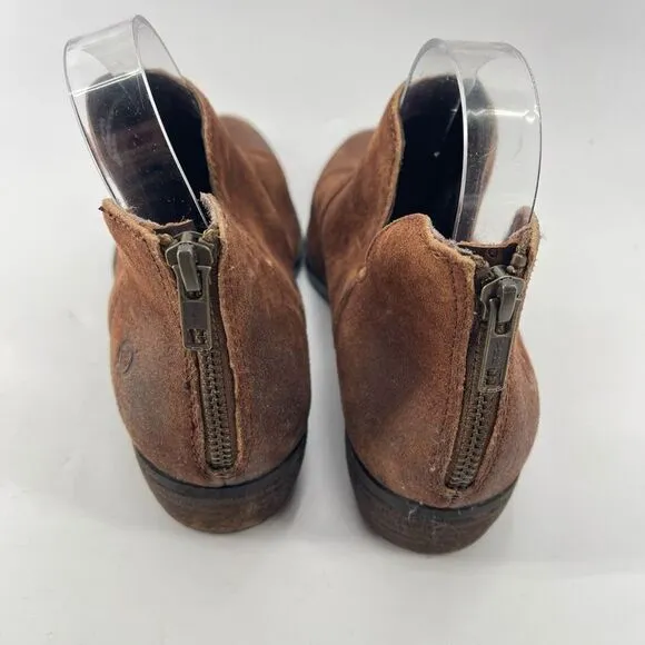 Born Womens Ankle Boots Suede Leather Back Zip Low Cut Brown Size 8.5 D89918