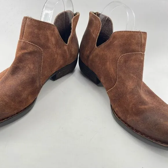 Born Womens Ankle Boots Suede Leather Back Zip Low Cut Brown Size 8.5 D89918