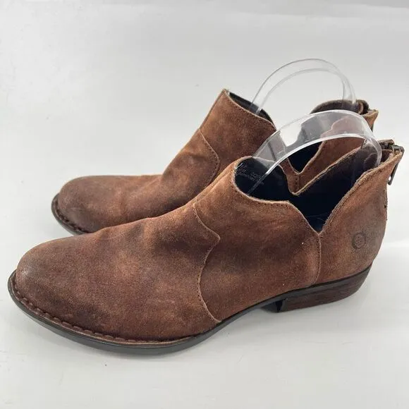 Born Womens Ankle Boots Suede Leather Back Zip Low Cut Brown Size 8.5 D89918