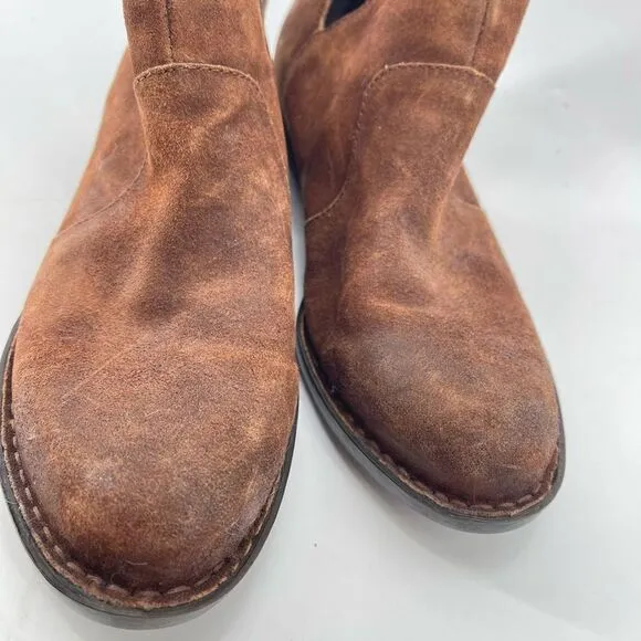 Born Womens Ankle Boots Suede Leather Back Zip Low Cut Brown Size 8.5 D89918
