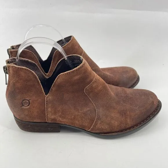Born Womens Ankle Boots Suede Leather Back Zip Low Cut Brown Size 8.5 D89918