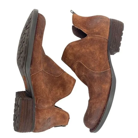 Born Womens Ankle Boots Suede Leather Back Zip Low Cut Brown Size 8.5 D89918