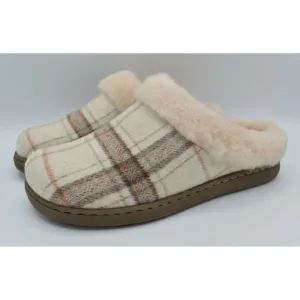 Born Womens Size 7 Ali Winter White Plaid Wool Slip On Slippers Shoes