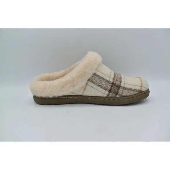 Born Womens Size 7 Ali Winter White Plaid Wool Slip On Slippers Shoes