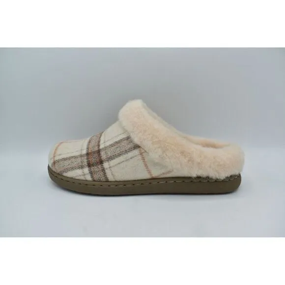 Born Womens Size 7 Ali Winter White Plaid Wool Slip On Slippers Shoes