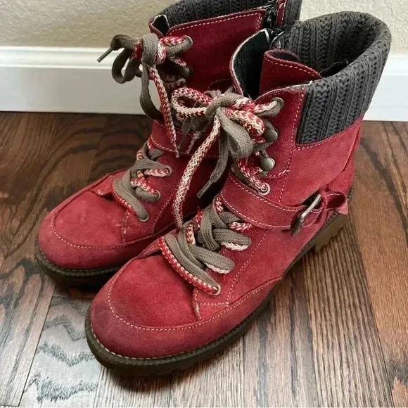 Bos. &amp; Co. Red Side Zip Boots Women Size 41 US 10 Outdoor Suede Leather Colony