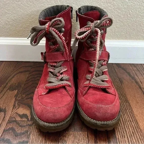 Bos. &amp; Co. Red Side Zip Boots Women Size 41 US 10 Outdoor Suede Leather Colony