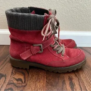 Bos. &amp; Co. Red Side Zip Boots Women Size 41 US 10 Outdoor Suede Leather Colony