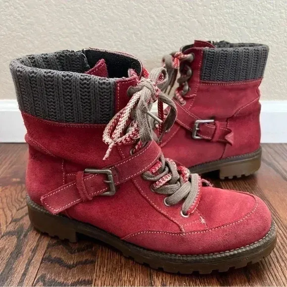 Bos. &amp; Co. Red Side Zip Boots Women Size 41 US 10 Outdoor Suede Leather Colony