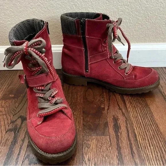 Bos. &amp; Co. Red Side Zip Boots Women Size 41 US 10 Outdoor Suede Leather Colony