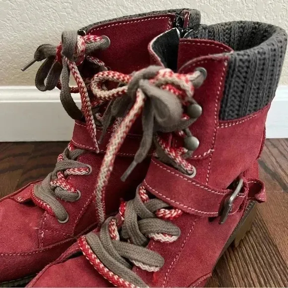 Bos. &amp; Co. Red Side Zip Boots Women Size 41 US 10 Outdoor Suede Leather Colony