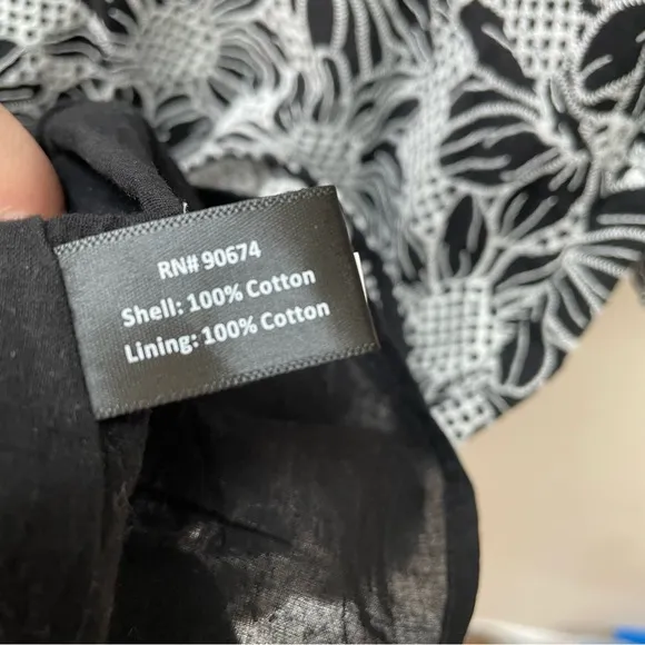 Boston Proper 100% Cotton Black White Floral Lace Puff Sleeve Midi Dress Size 12