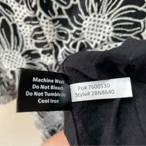 Boston Proper 100% Cotton Black White Floral Lace Puff Sleeve Midi Dress Size 12