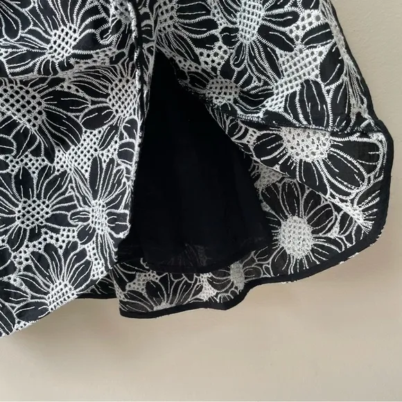 Boston Proper 100% Cotton Black White Floral Lace Puff Sleeve Midi Dress Size 12
