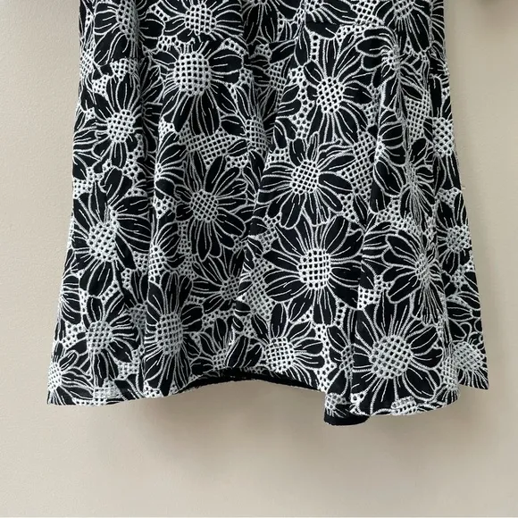 Boston Proper 100% Cotton Black White Floral Lace Puff Sleeve Midi Dress Size 12