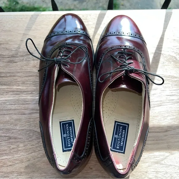 BOSTONIAN IMPRESSIONS Cap Toe Leather Oxford Dress Shoes, Burgundy Size 10EEE