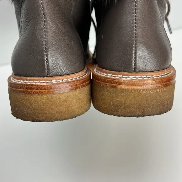 Botkier Gray Leather Lace Up Ankle Boots Winter Hiking Fur Trim Womens 7.5