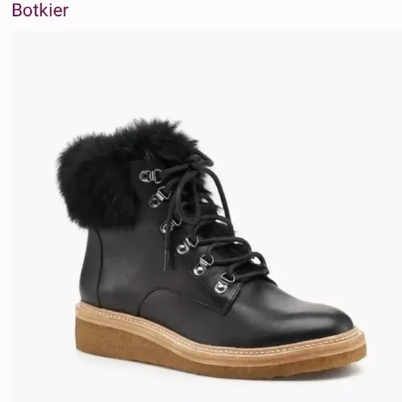 Botkier Winter Leather Lace Up Boots w/Faux Fur Lining size 8