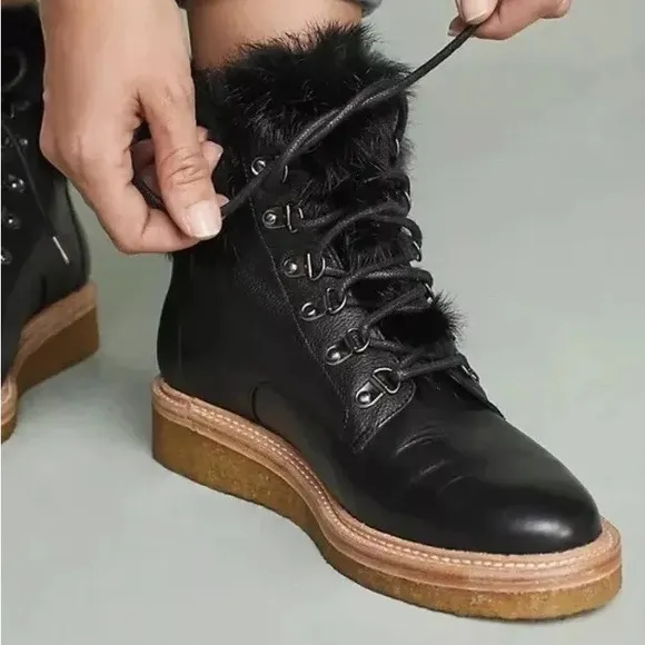 Botkier Winter Leather Lace Up Boots w/Faux Fur Lining size 8