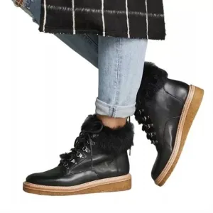 Botkier Winter Leather Lace Up Boots w/Faux Fur Lining size 8