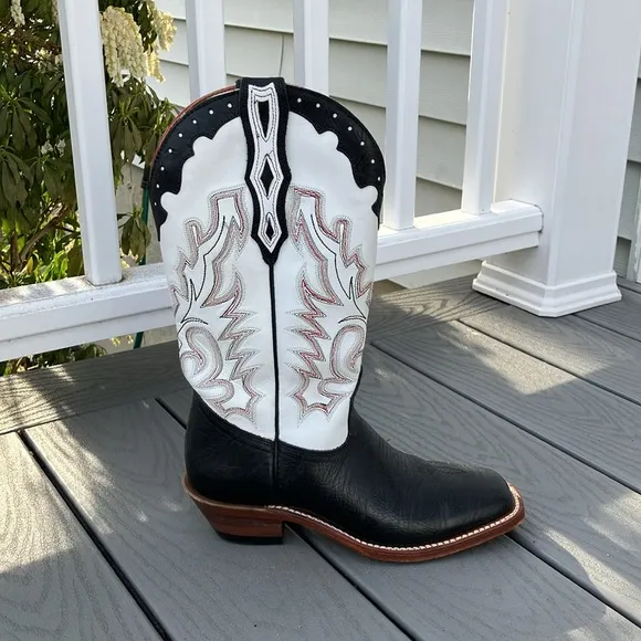 Boulet Women’s Cowboy/Western Leather Boots Black/White Size 7.5