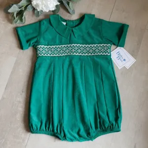 Boys Smocked Green Romper Pinwale Corduroy Bailey Boys Boutique 24 Months NWT