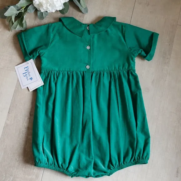 Boys Smocked Green Romper Pinwale Corduroy Bailey Boys Boutique 24 Months NWT