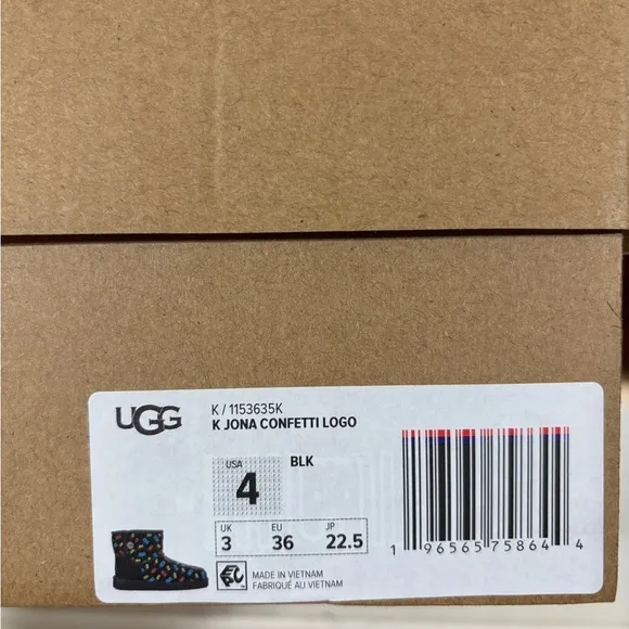 Brand New UGG Big Kids Jona Confetti Logo Boots Size 4 EU36 Girls - Black Logo