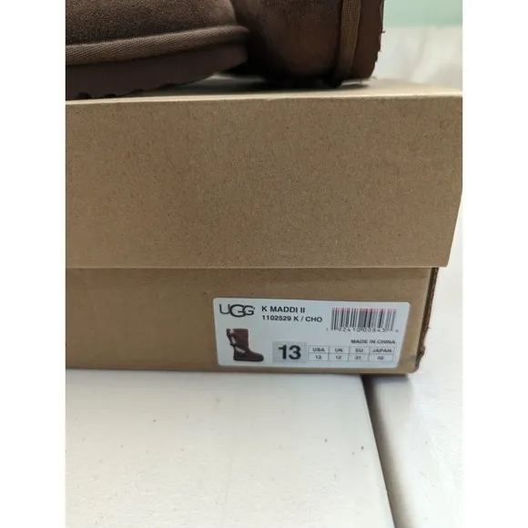 Brand New with Box Youth size 13 Brown High UGG Suede Boots Faux Fur Inside