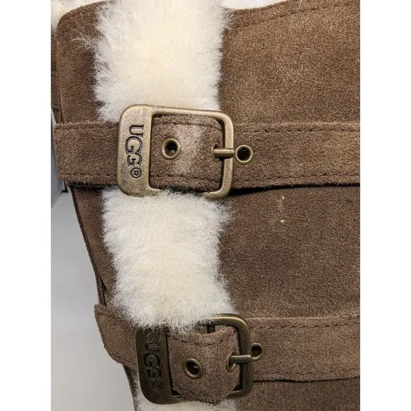 Brand New with Box Youth size 13 Brown High UGG Suede Boots Faux Fur Inside