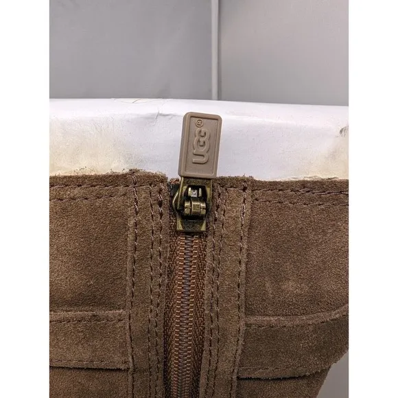 Brand New with Box Youth size 13 Brown High UGG Suede Boots Faux Fur Inside