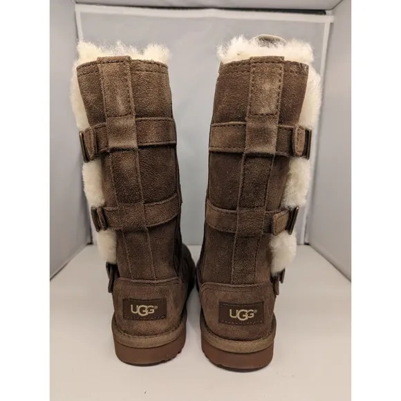 Brand New with Box Youth size 13 Brown High UGG Suede Boots Faux Fur Inside