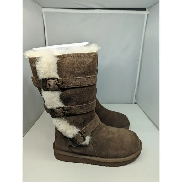 Brand New with Box Youth size 13 Brown High UGG Suede Boots Faux Fur Inside