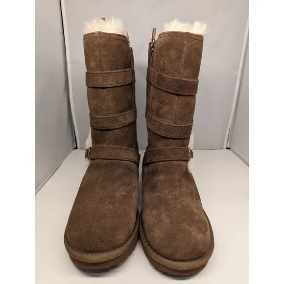 Brand New with Box Youth size 13 Brown High UGG Suede Boots Faux Fur Inside