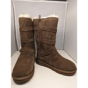 Brand New with Box Youth size 13 Brown High UGG Suede Boots Faux Fur Inside
