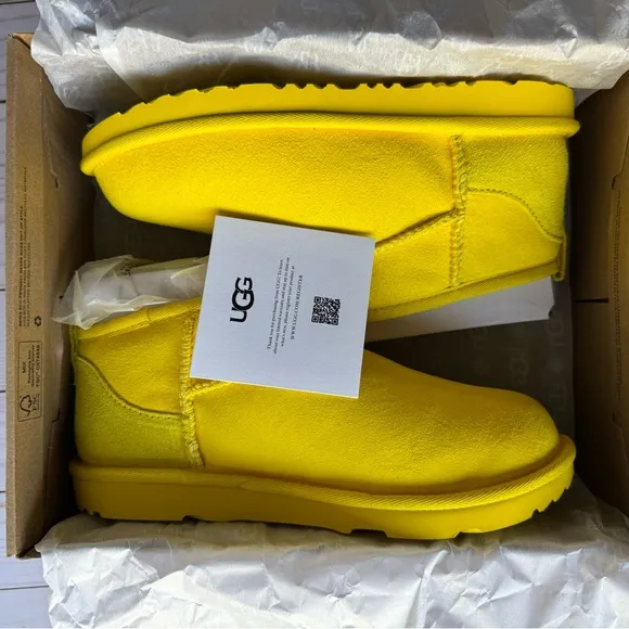 Bright Yellow Ankle Boots, fit Kids size 5 or Women size 6