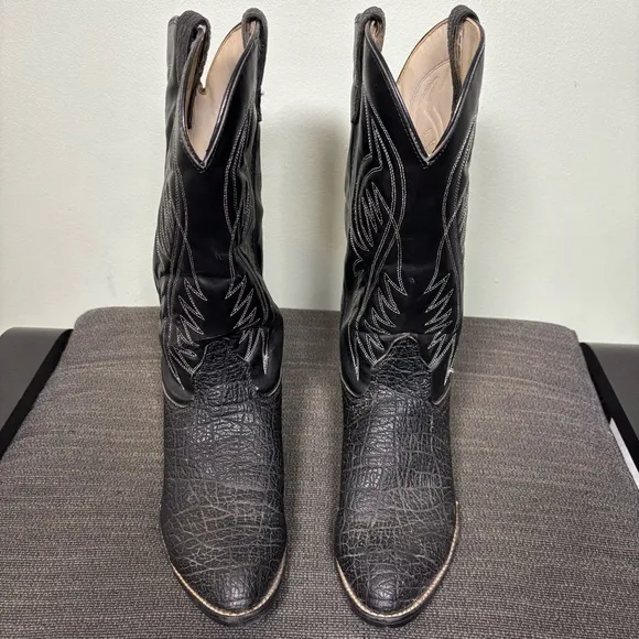 Bronco Made in USA Western Cowboy Style WM1950 Boots-Black-Leather-Men Size 10