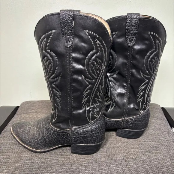 Bronco Made in USA Western Cowboy Style WM1950 Boots-Black-Leather-Men Size 10