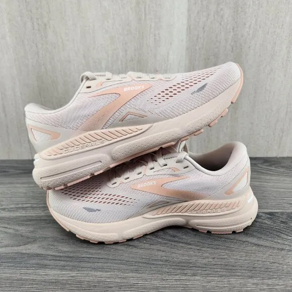 Brooks Adrenaline GTS 23 Sz 7.5 Womens Crystal Grey White Beige Running Shoes