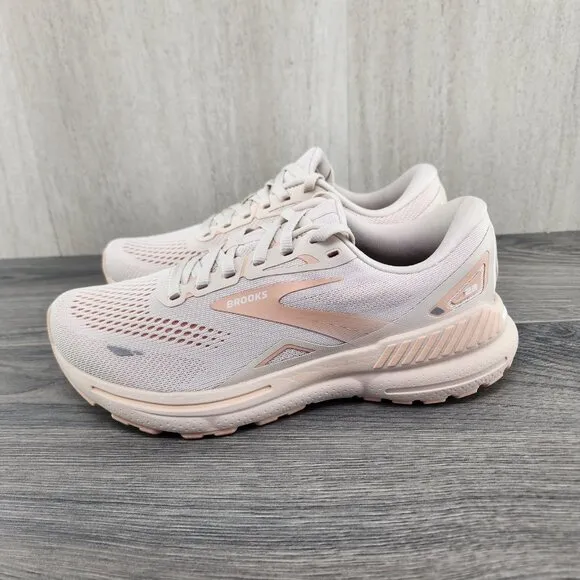 Brooks Adrenaline GTS 23 Sz 7.5 Womens Crystal Grey White Beige Running Shoes