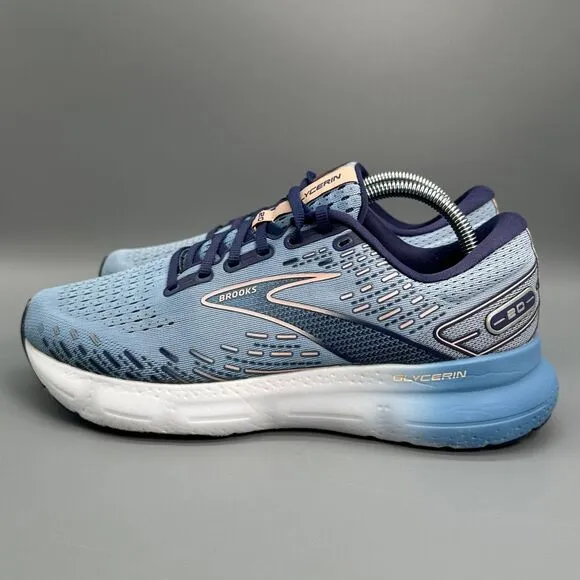 Brooks Glycerin 20 Womens 10 Light Blue Shoe Lace-Up Athletic Running Sneaker
