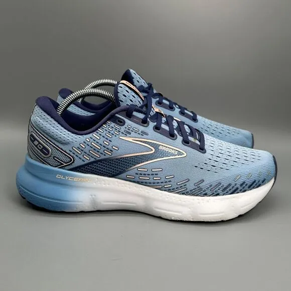 Brooks Glycerin 20 Womens 10 Light Blue Shoe Lace-Up Athletic Running Sneaker
