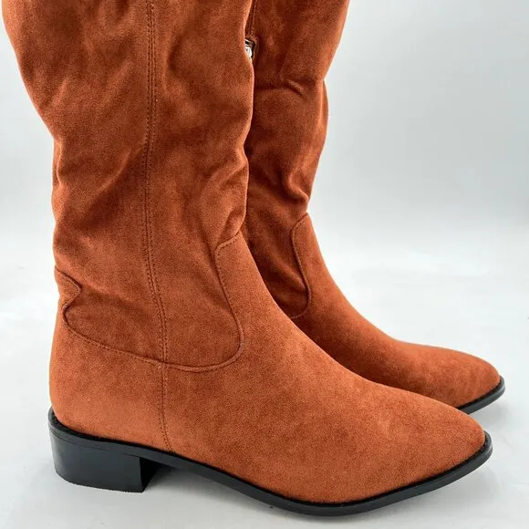 Brown Suede Women Dressy Party Booties Low Kitten Heels Pointed Toe Winter Boot