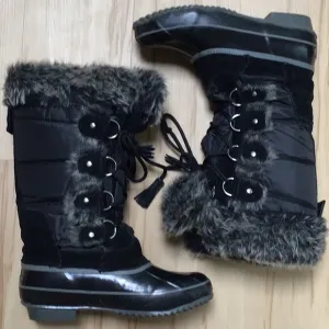 Bryce Black &amp; Grey Steel Shank Cold Winter &amp; Rain Faux Fur Lined Boots Sz 6 NWOT