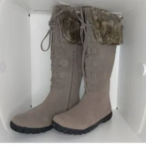 Bucco Capensis Designer Womens NEW Knee High Tan Suede, Faux Fur Boots - sz. 10